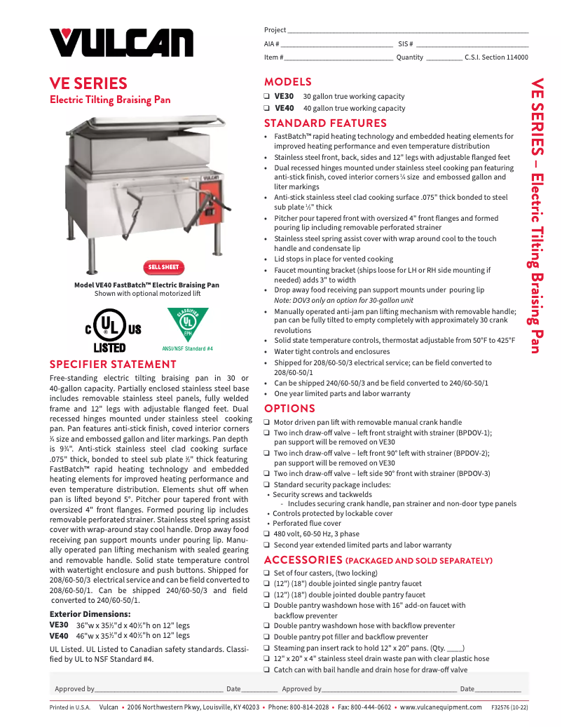 Page n°1 - Fiche technique Vulcan VE30