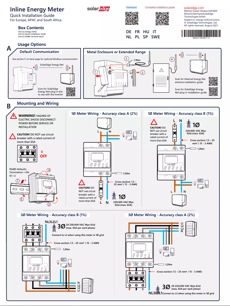 Page 1 de la notice Manuel utilisateur SolarEdge MTR-240-3PC1-D-A-MW