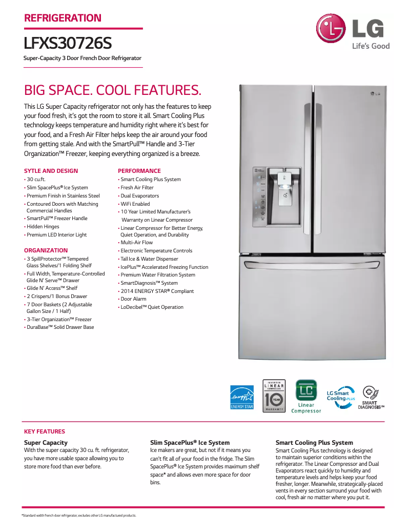 Page 1 de la notice Fiche technique LG LFXS30726