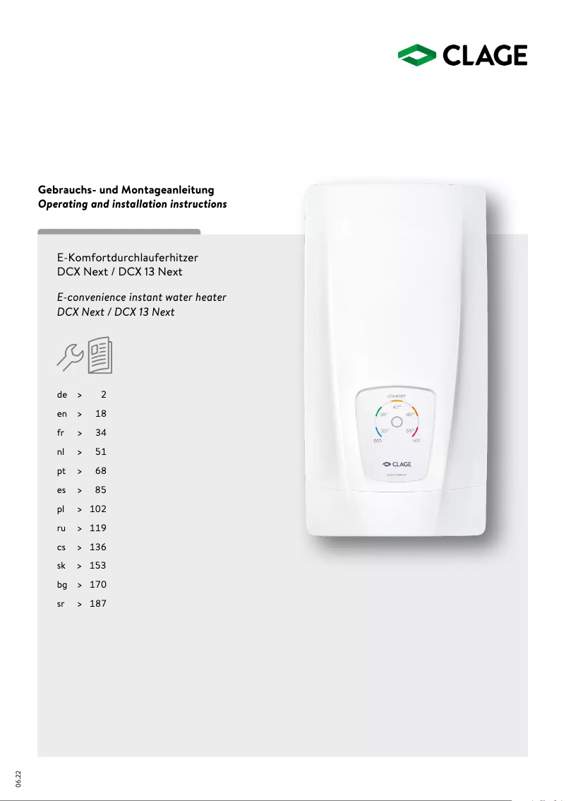 Page 1 de la notice Manuel utilisateur Clage DCX Next