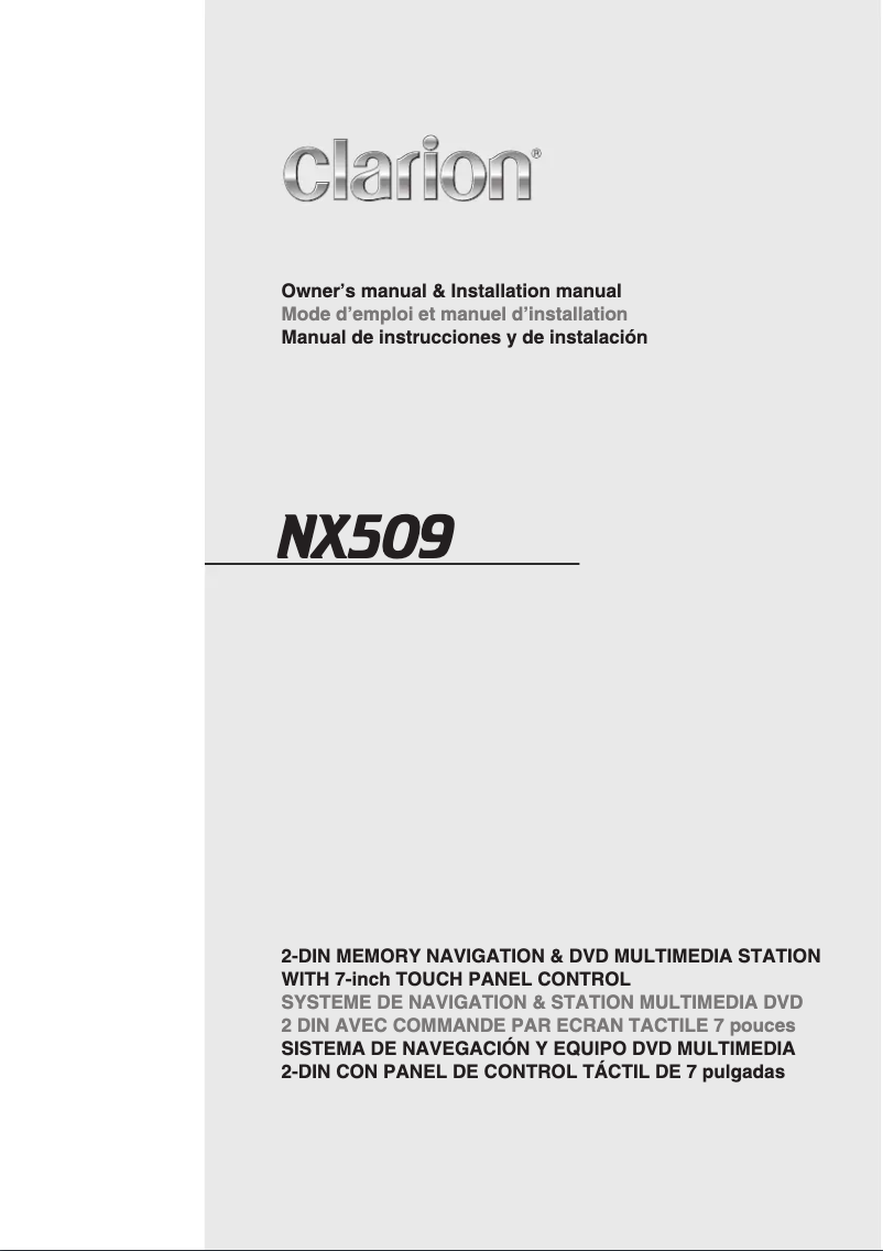 Page n°1 - Manuel utilisateur Clarion NX509