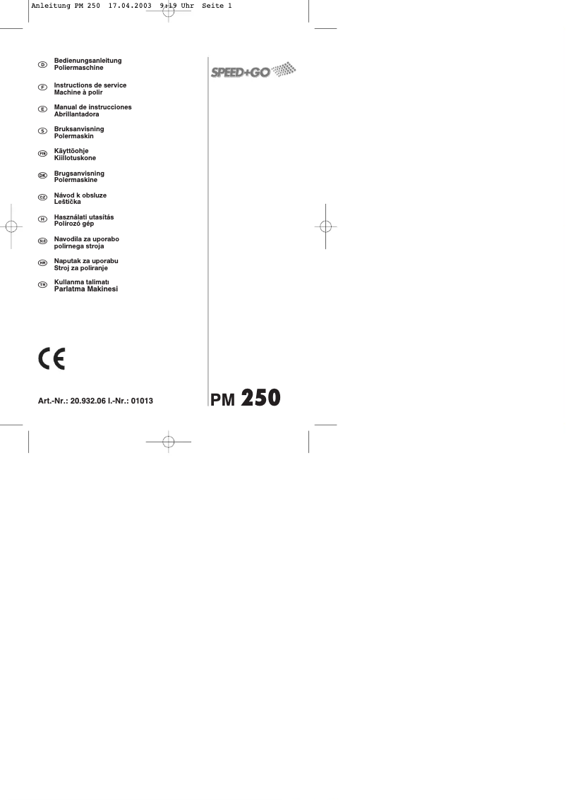 Page n°1 - Manuel utilisateur Speed & Go PM 250