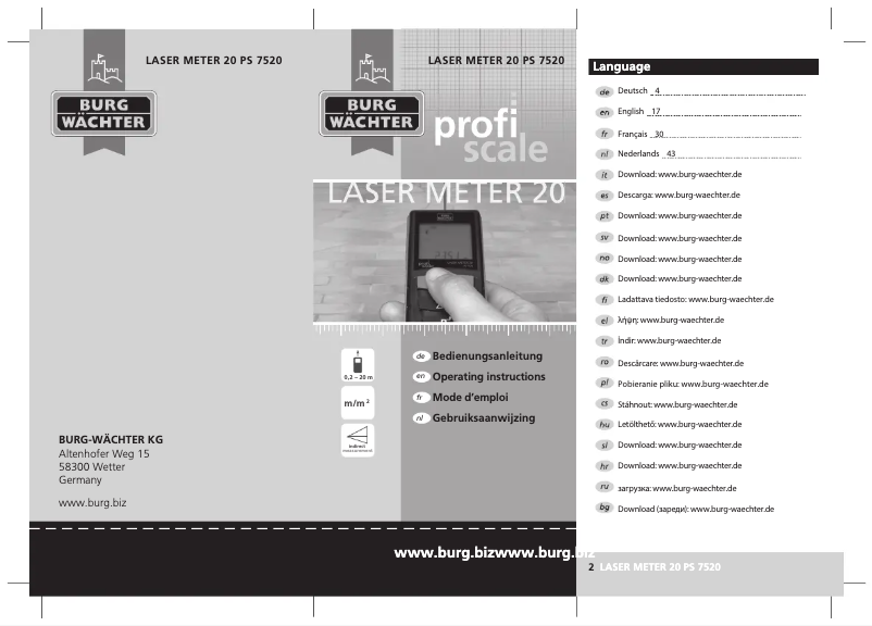 Page 1 de la notice Manuel utilisateur Burg Wächter ProﬁScale 20 PS 7520