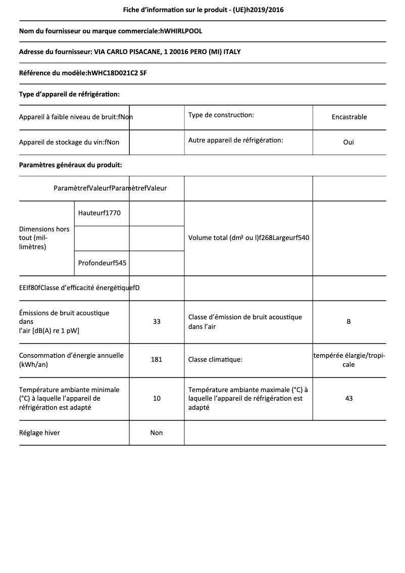 Image de la première page du manuel de l'appareil WHC18D021C2 SF