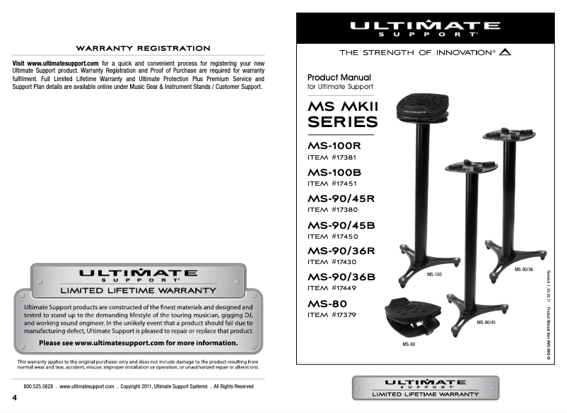 Page 1 de la notice Manuel utilisateur Ultimate Support MS-90