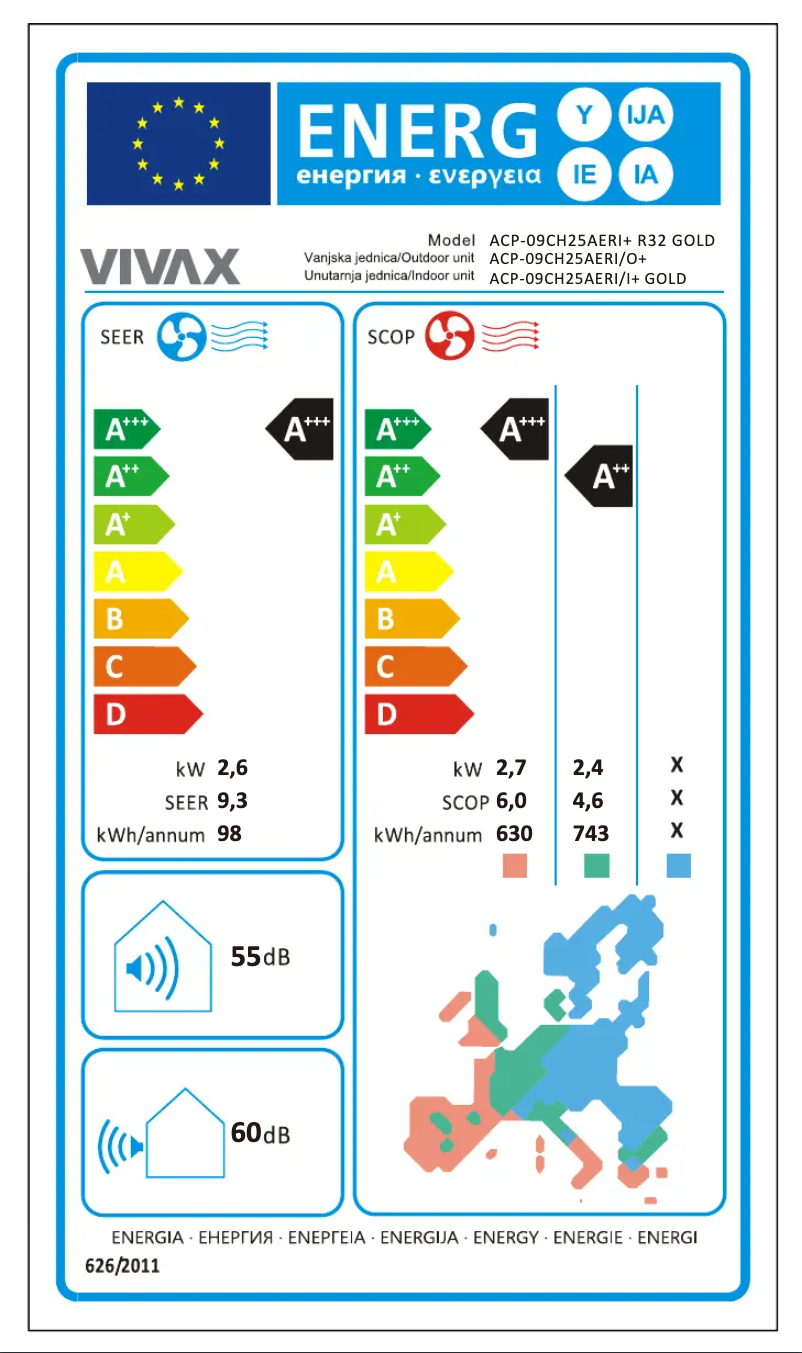 Page n°1 - Label énergétique Vivax ACP-09CH25AERI/I+
