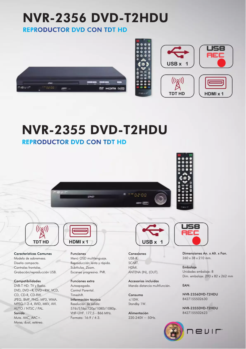 Page 1 de la notice Brochure Nevir NVR-2356 DVD-T2HDU