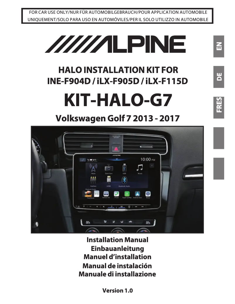 Page 1 de la notice Manuel utilisateur Alpine KIT-HALO-G7