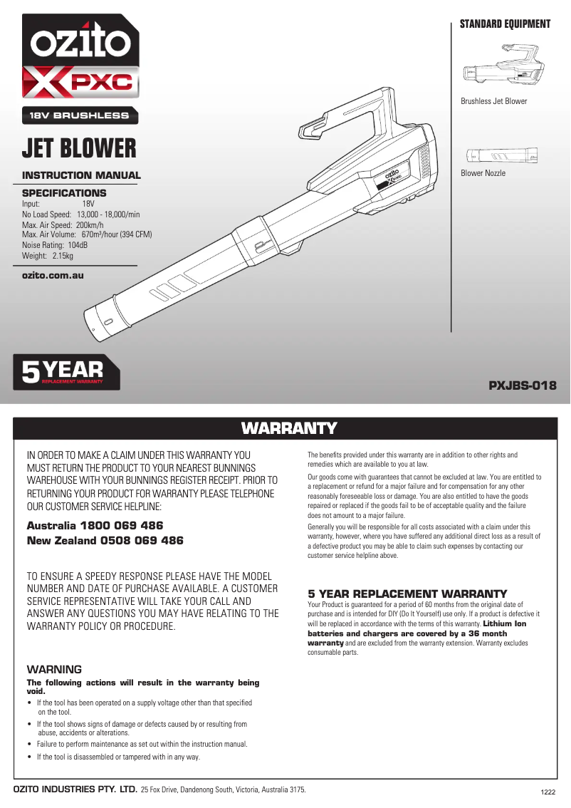 Página 1 del manual Manual de usuario Ozito PXJBGK-4020