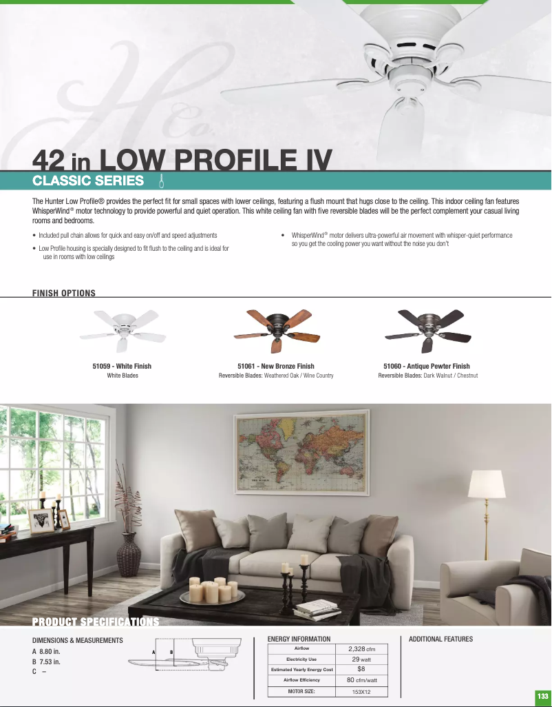 Página 1 del manual Ficha técnica Hunter Low Profile IV 51059