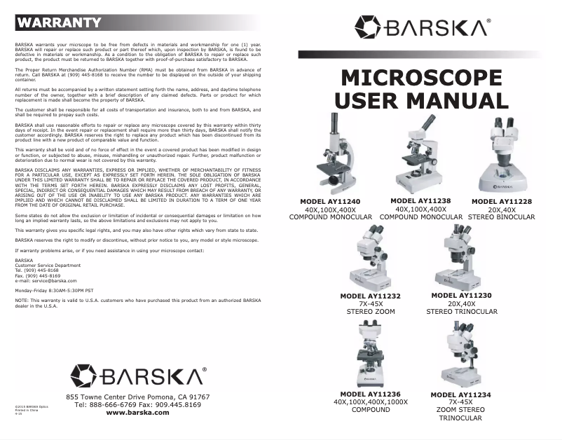 Page 1 de la notice Manuel utilisateur Barska AY11232