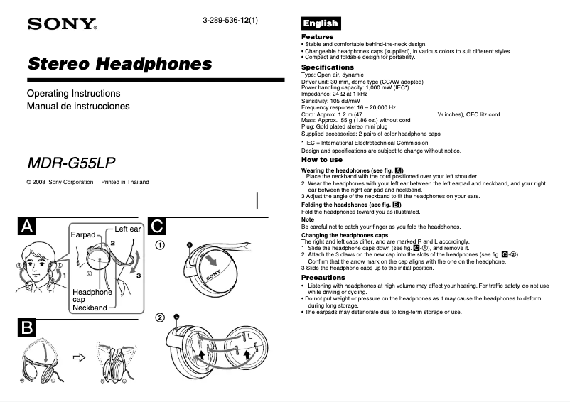 Page n°1 - Manuel utilisateur Sony MDR-G55LP