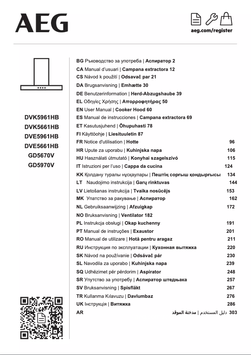Page 1 de la notice Manuel utilisateur AEG DVE5961HB