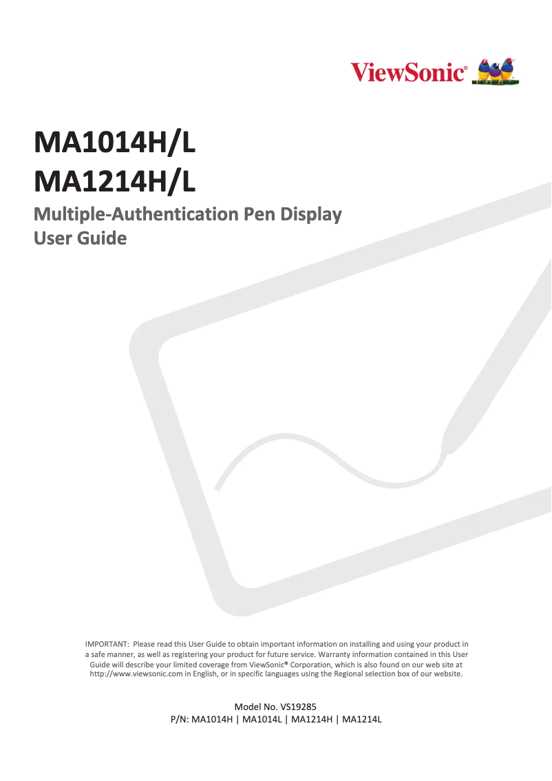 Page 1 de la notice Manuel utilisateur Viewsonic MA1014H