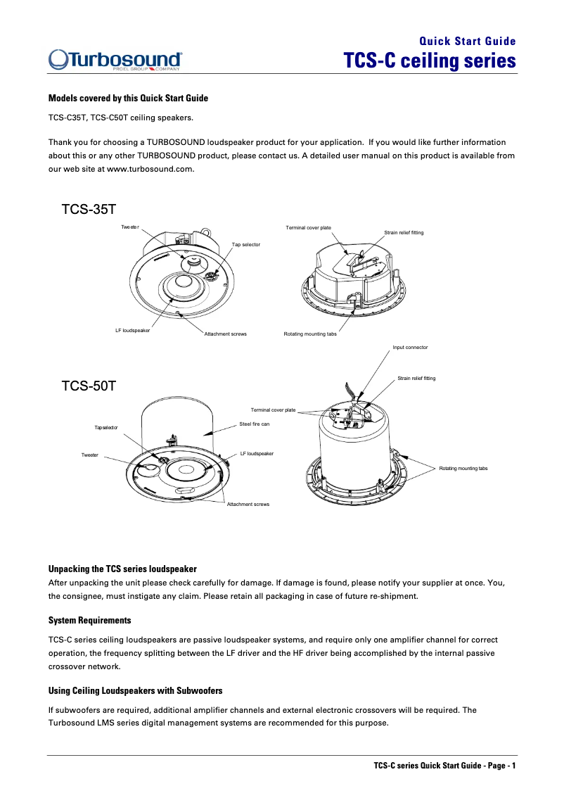 Página 1 del manual Manual de usuario Turbosound TCS-C35T