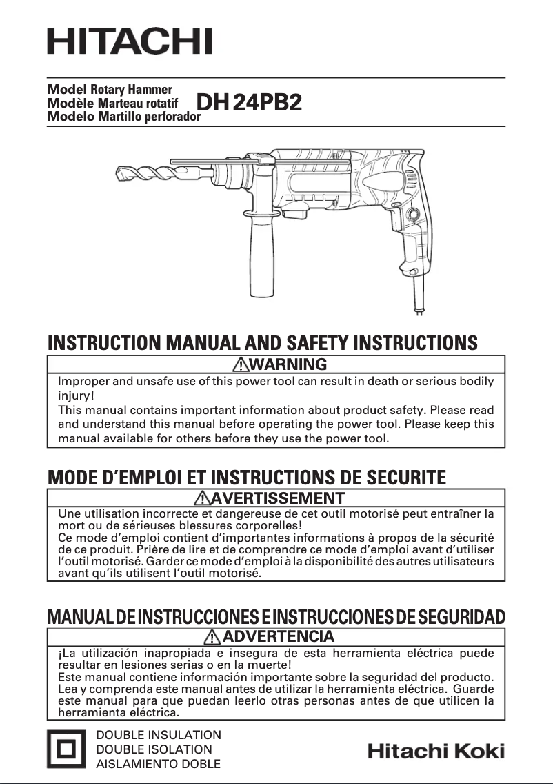 Page 1 de la notice Manuel utilisateur Hitachi DH 24PB2