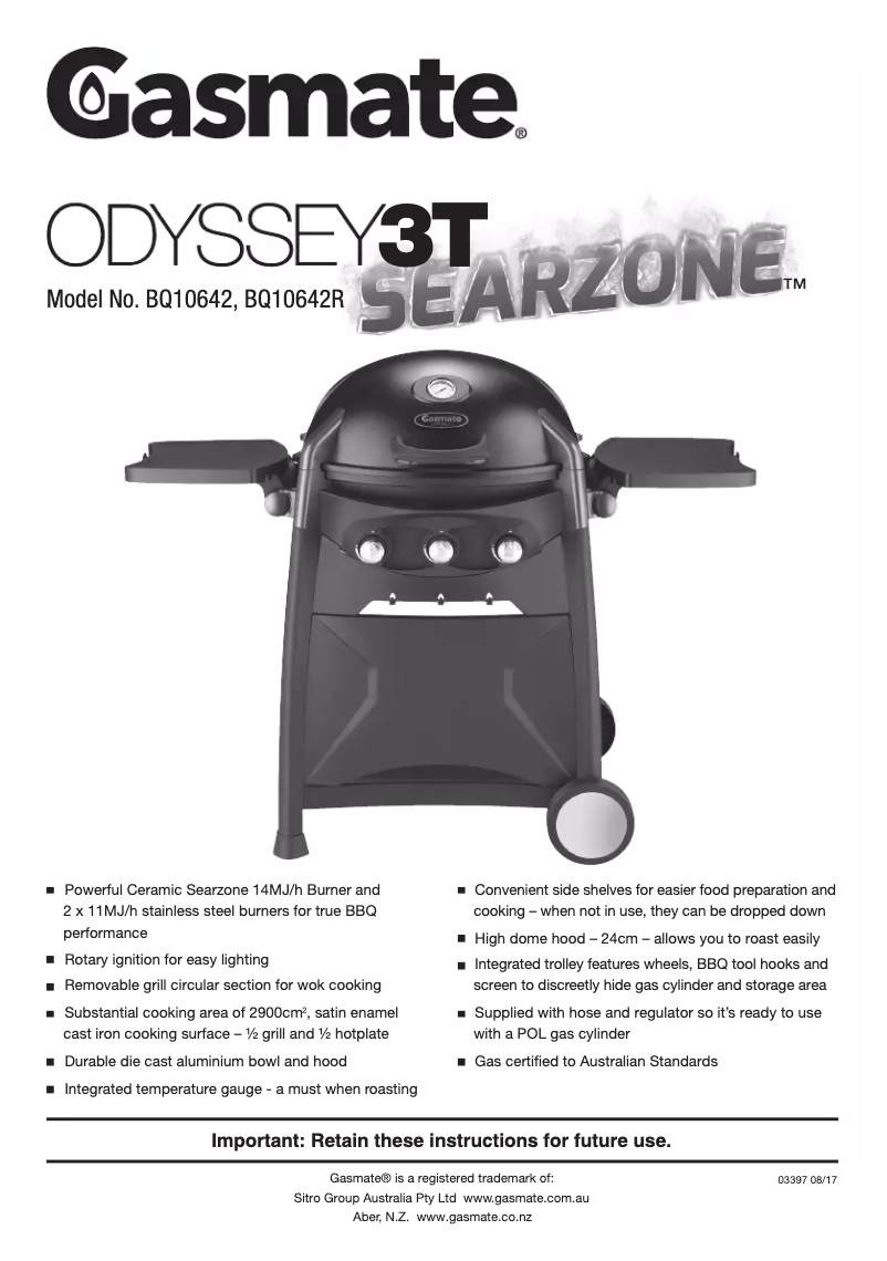 Page n°1 - Manuel utilisateur Gasmate Odyssey 3T Searzone