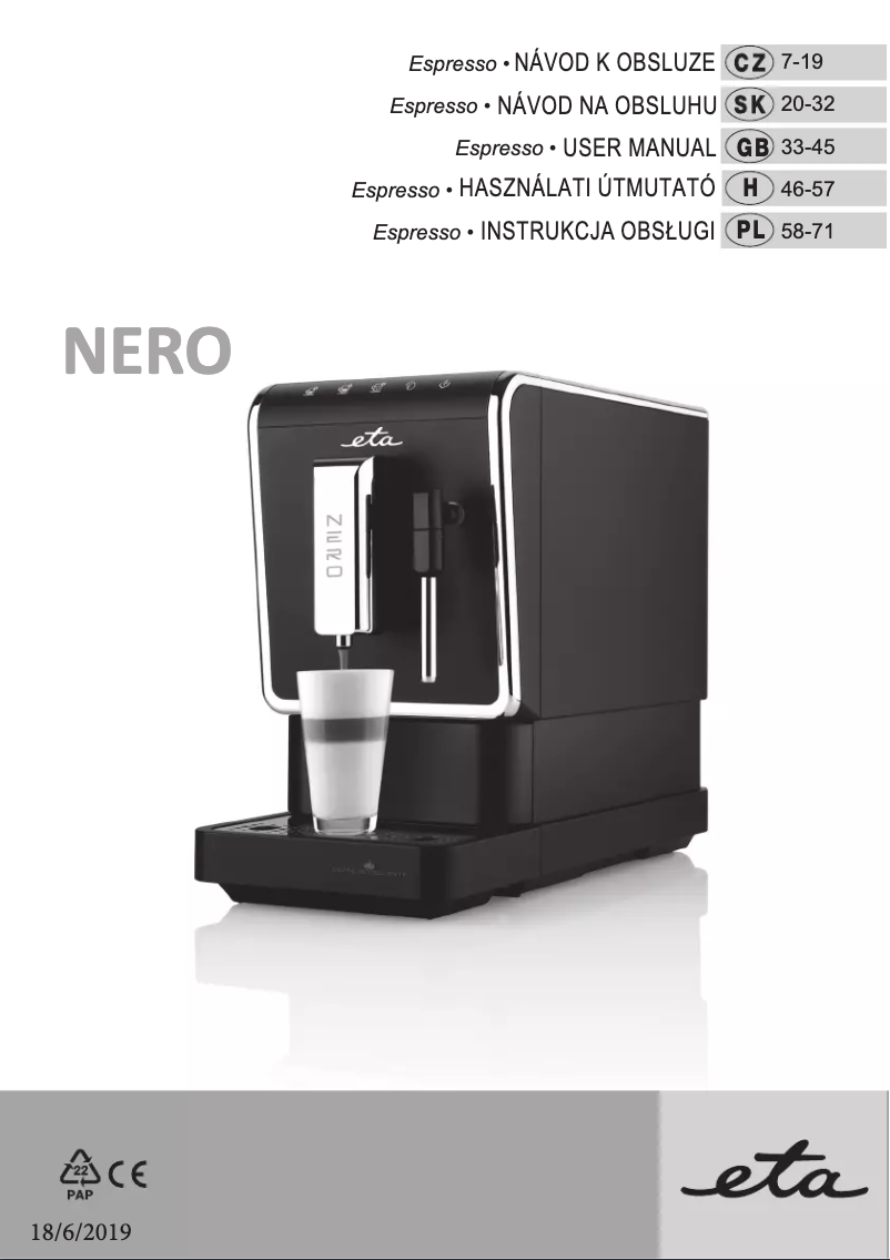 Page 1 de la notice Manuel utilisateur Eta Nero 5180 90000