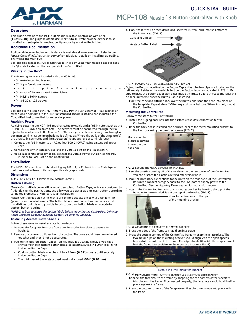 Page 1 de la notice Guide de démarrage rapide AMX MCP-108