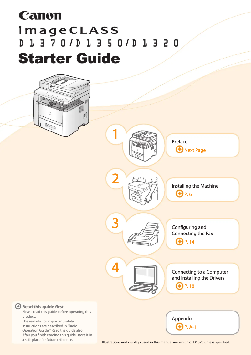 Page 1 de la notice Guide de démarrage rapide Canon imageClass D1320