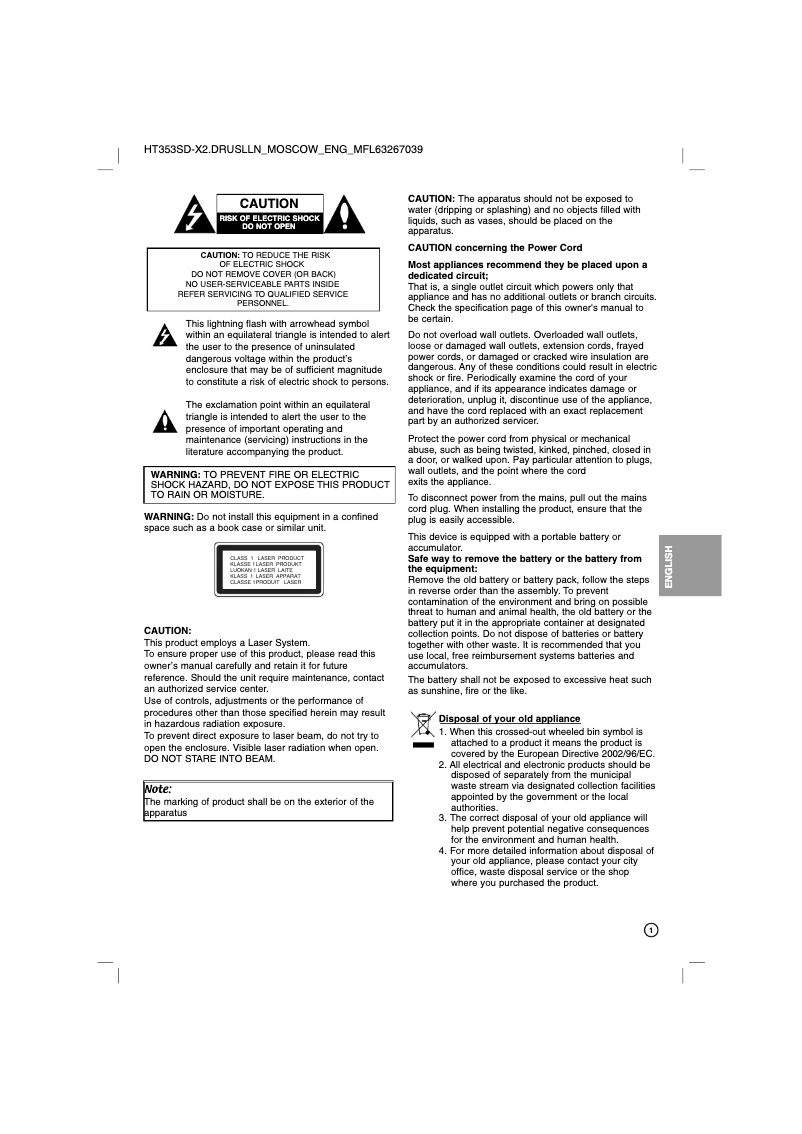 Page n°1 - Manuel utilisateur LG LH-T3520X