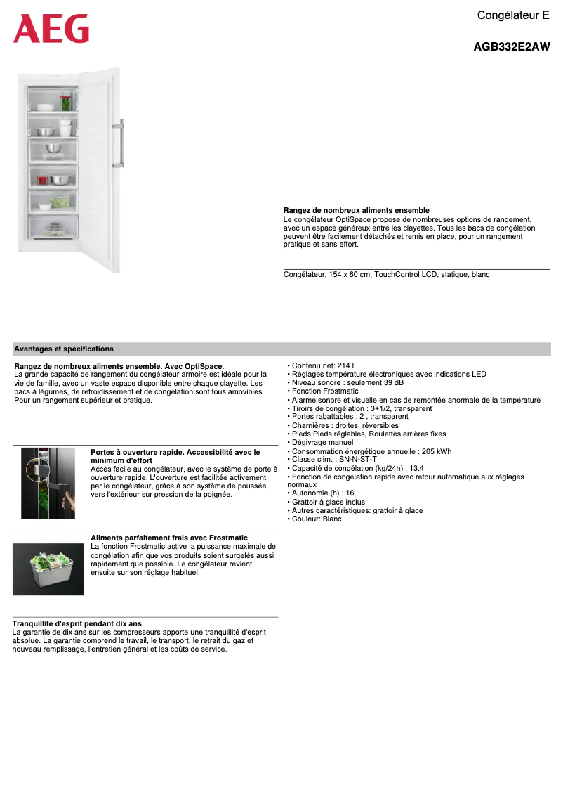Page 1 de la notice Fiche technique AEG AGB332E2AW
