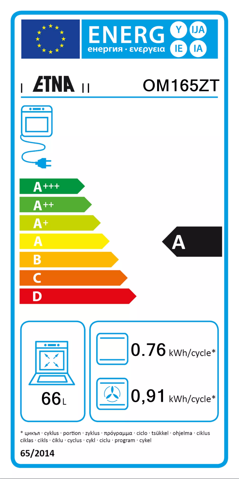 Página 1 del manual Etiqueta energética Etna OM165ZT