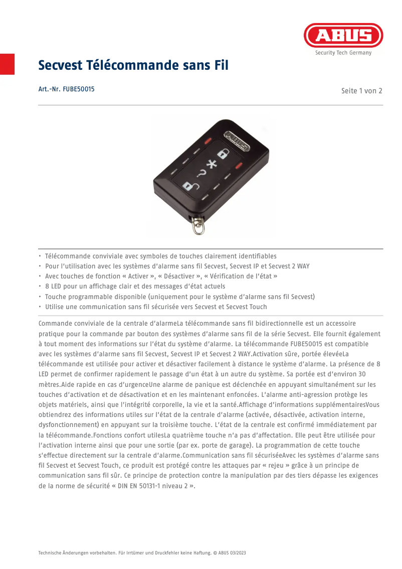 Image de la première page du manuel de l'appareil FUBE50015