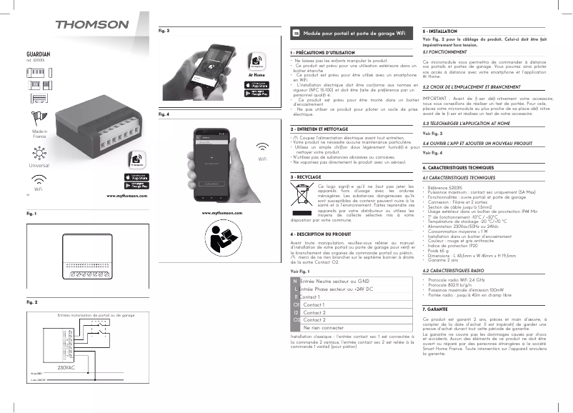 Page 1 de la notice Manuel utilisateur Thomson GUARDIAN 520015