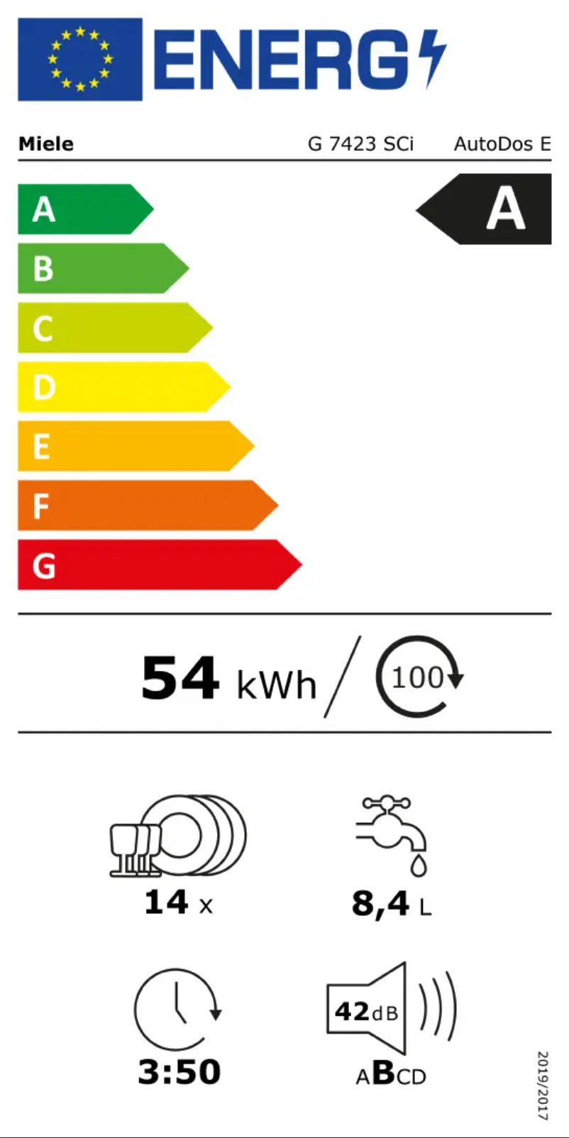 Page n°1 - Label énergétique Miele G 7423 SCi AutoDos Excell