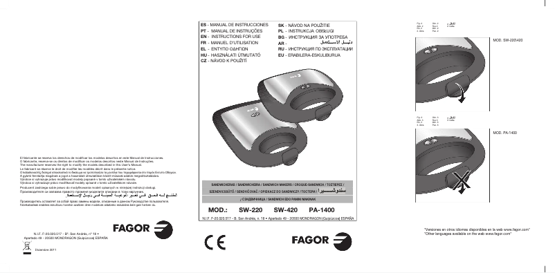 Page 1 de la notice Manuel utilisateur Fagor SW-220