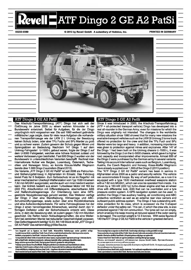 Page 1 de la notice Manuel utilisateur Revell ATF Dingo 2 GE A2 PatSi