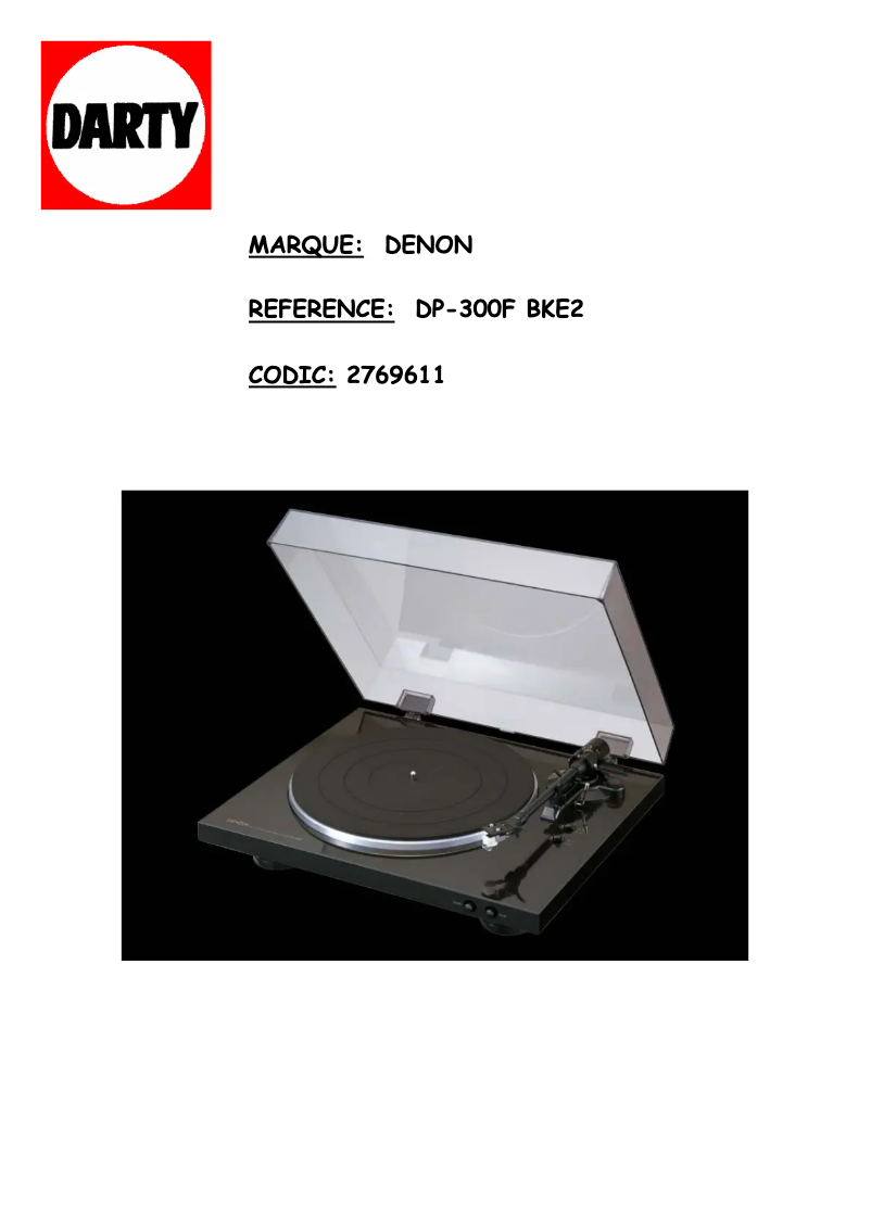 Page 1 de la notice Manuel utilisateur Denon DP-300F