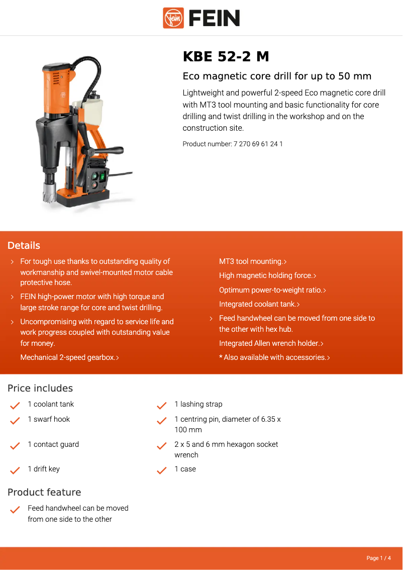 Page n°1 - Fiche technique Fein KBE 52-2 M