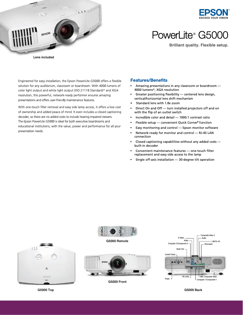 Imagen de la primera página del manual del dispositivo PowerLite G5000