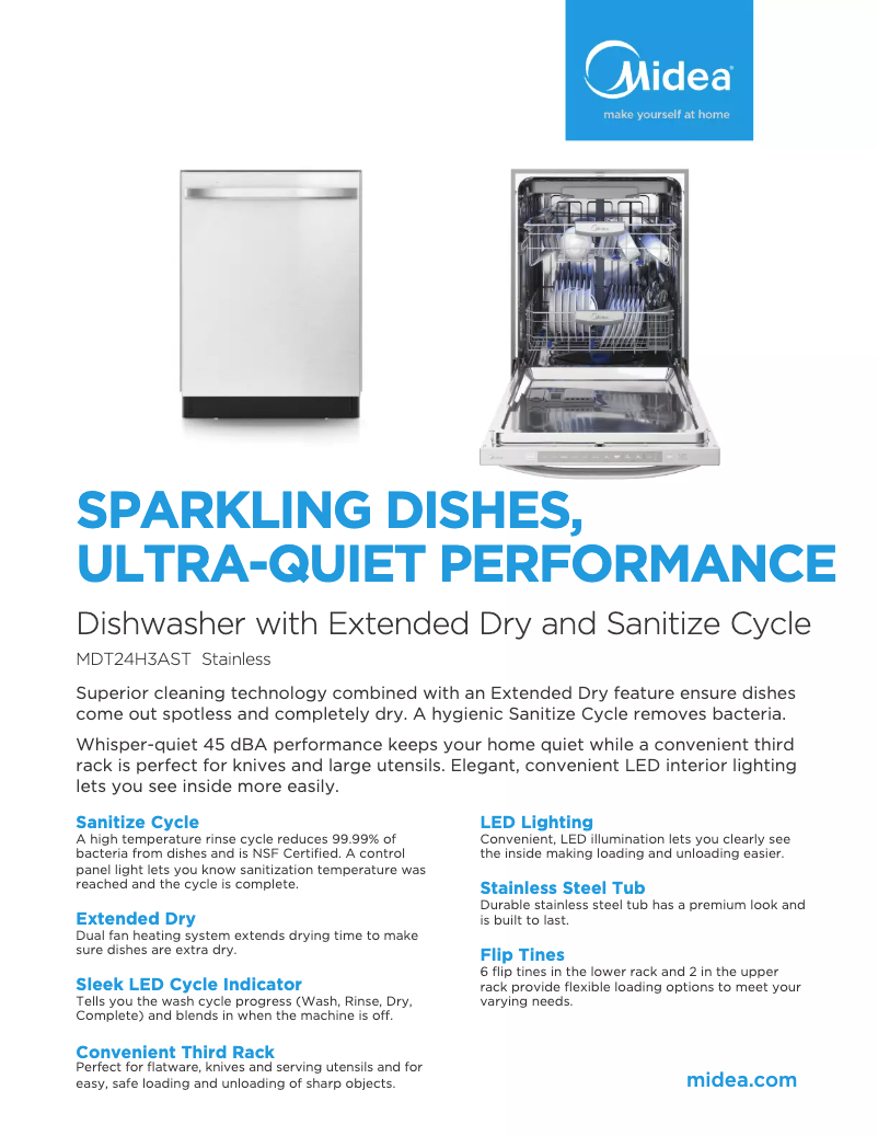 Page 1 de la notice Fiche technique Midea MDT24H3ASTC