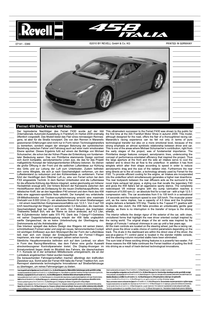 Page n°1 - Manuel utilisateur Revell Ferrari 458 Italia