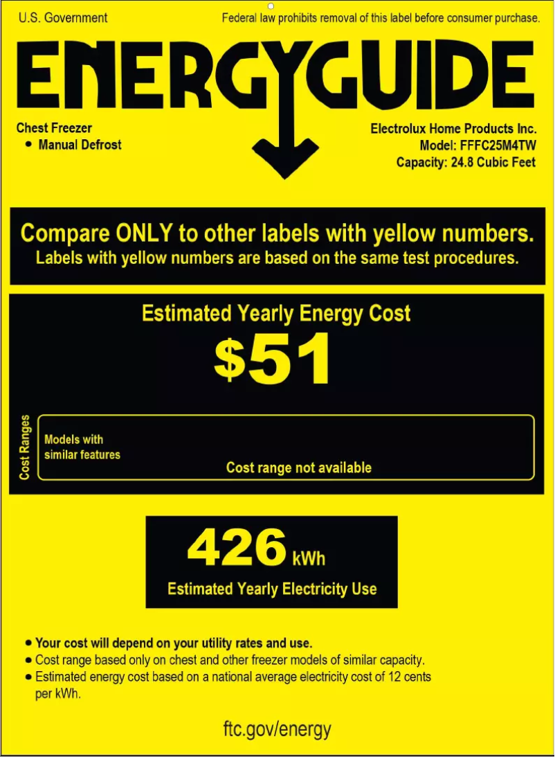 Page n°1 - Label énergétique Frigidaire FFFC25M4TW