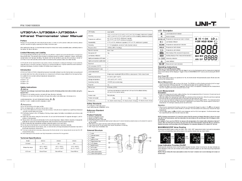 Image de la première page du manuel de l'appareil UT303A+