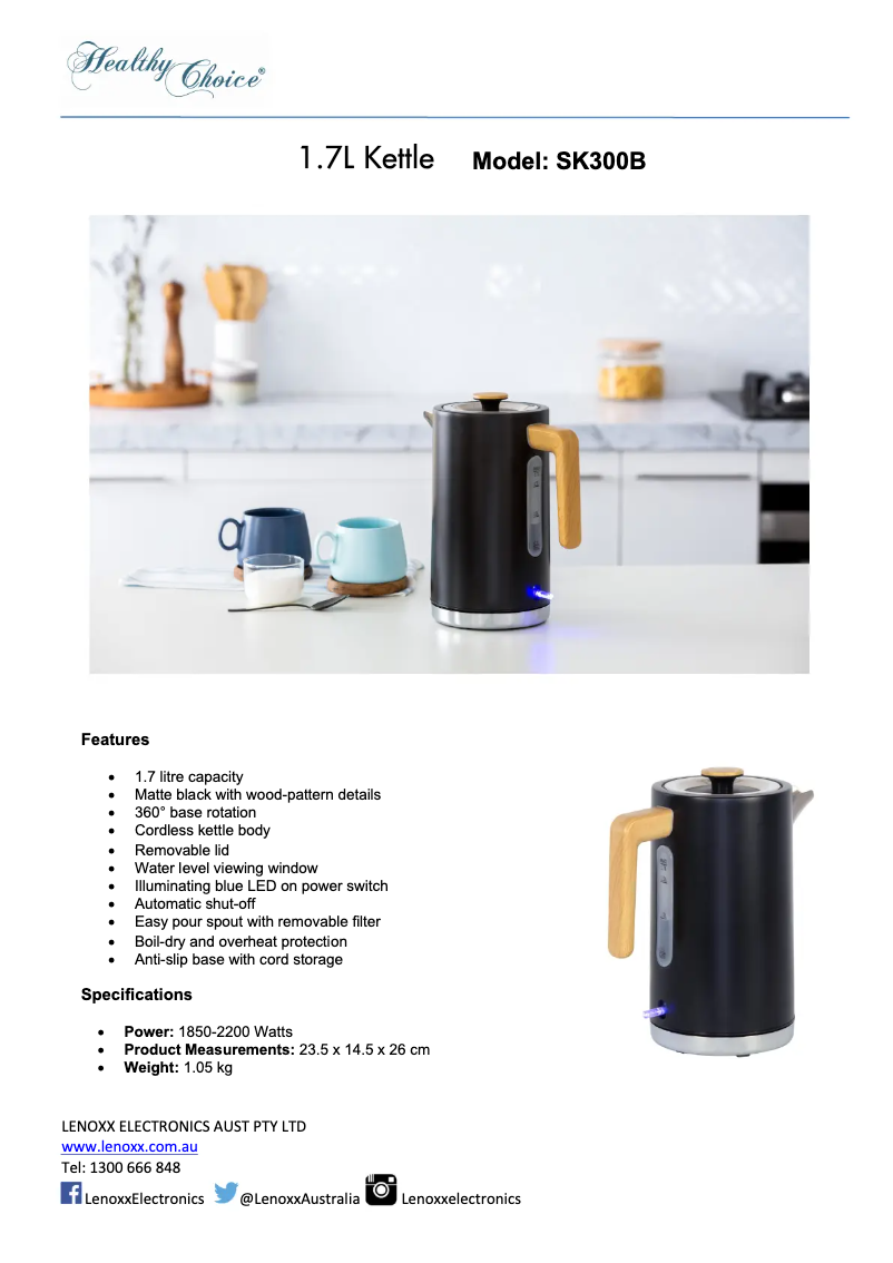 Page n°1 - Fiche technique Lenoxx Healthy Choice SK300B