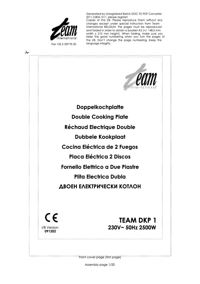 Page 1 de la notice Manuel utilisateur Team DKP 1