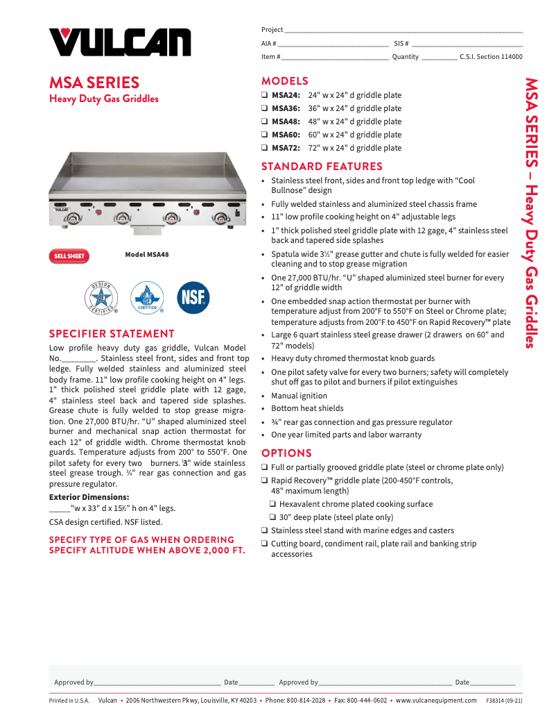 Page n°1 - Fiche technique Vulcan MSA60