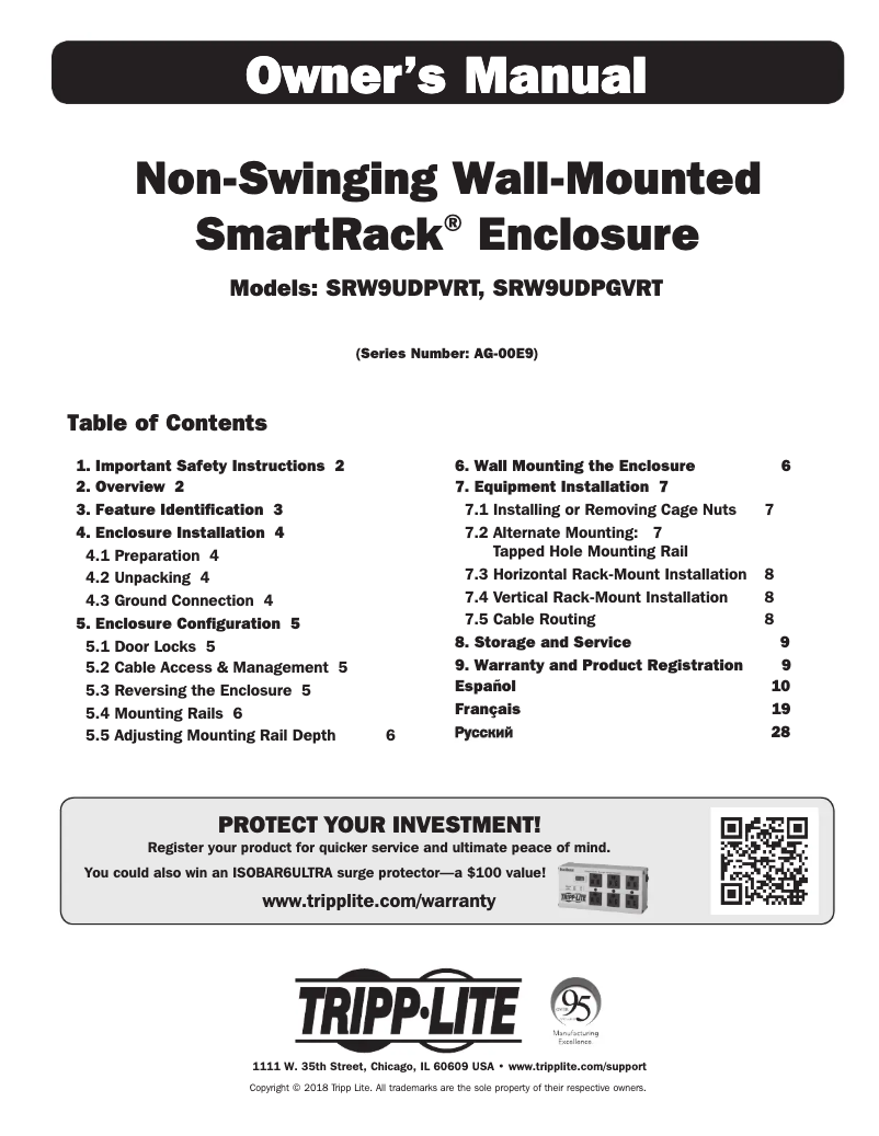 Page 1 de la notice Manuel utilisateur Tripp Lite SmartRack SRW9UDPGVRT