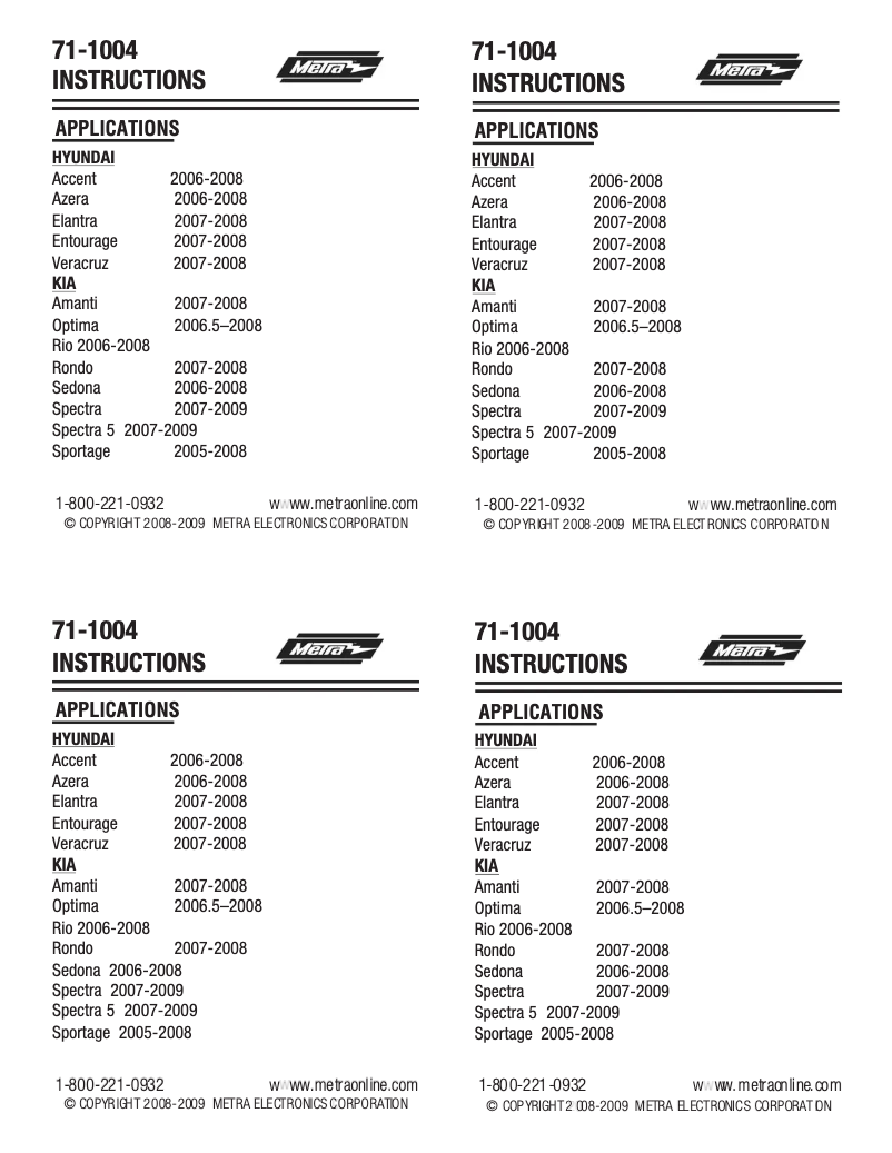Page n°1 - Manuel utilisateur Metra 71-364