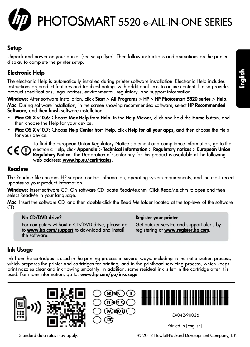 Page 1 de la notice Manuel utilisateur HP PhotoSmart 5522