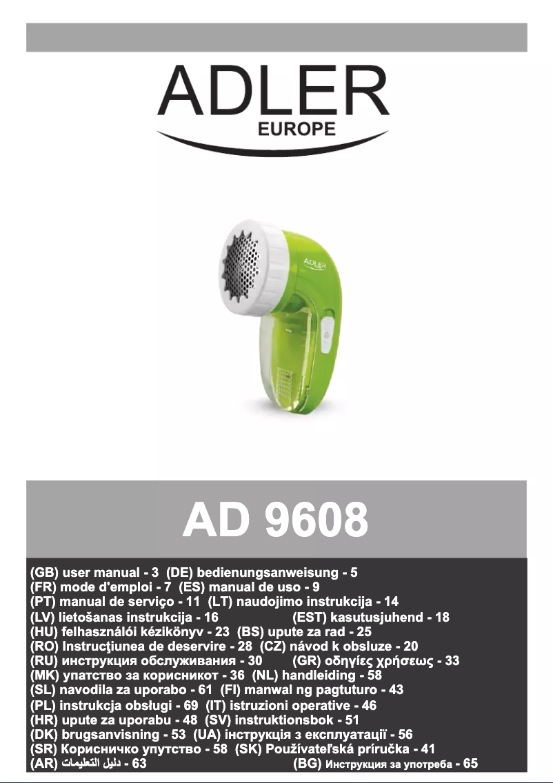 Image de la première page du manuel de l'appareil AD 9608