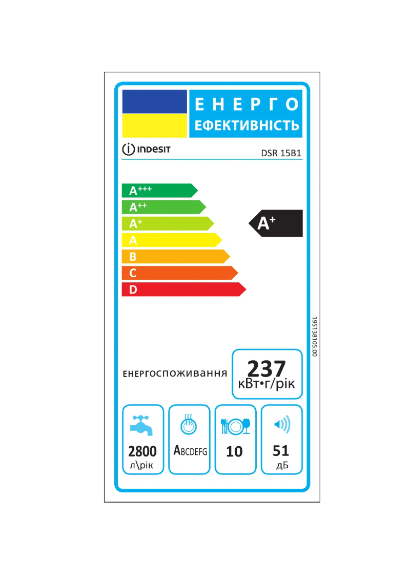 Page 1 de la notice Label énergétique Indesit DSR 15B1 EU