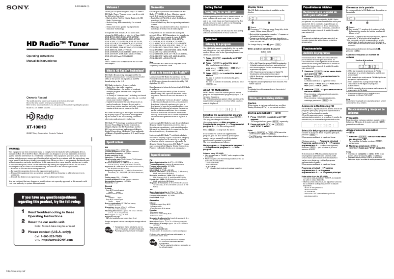 Imagen de la primera página del manual del dispositivo XT-100HD