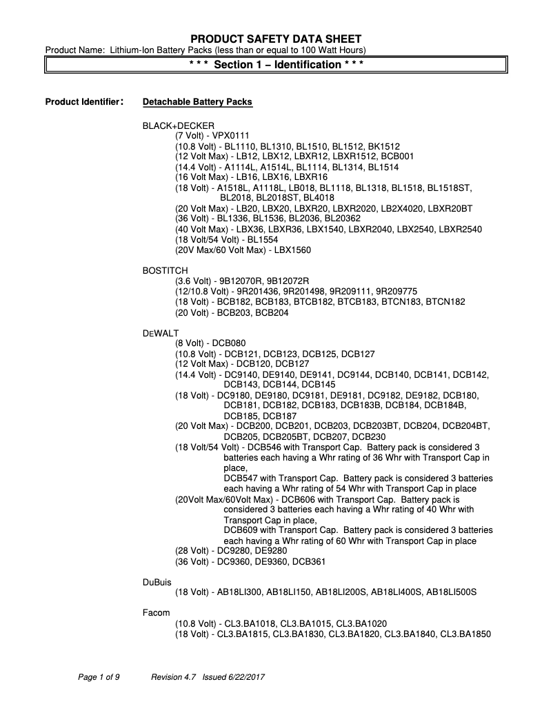 Page 1 de la notice Fiche technique Klein Tools BAT20UBL1