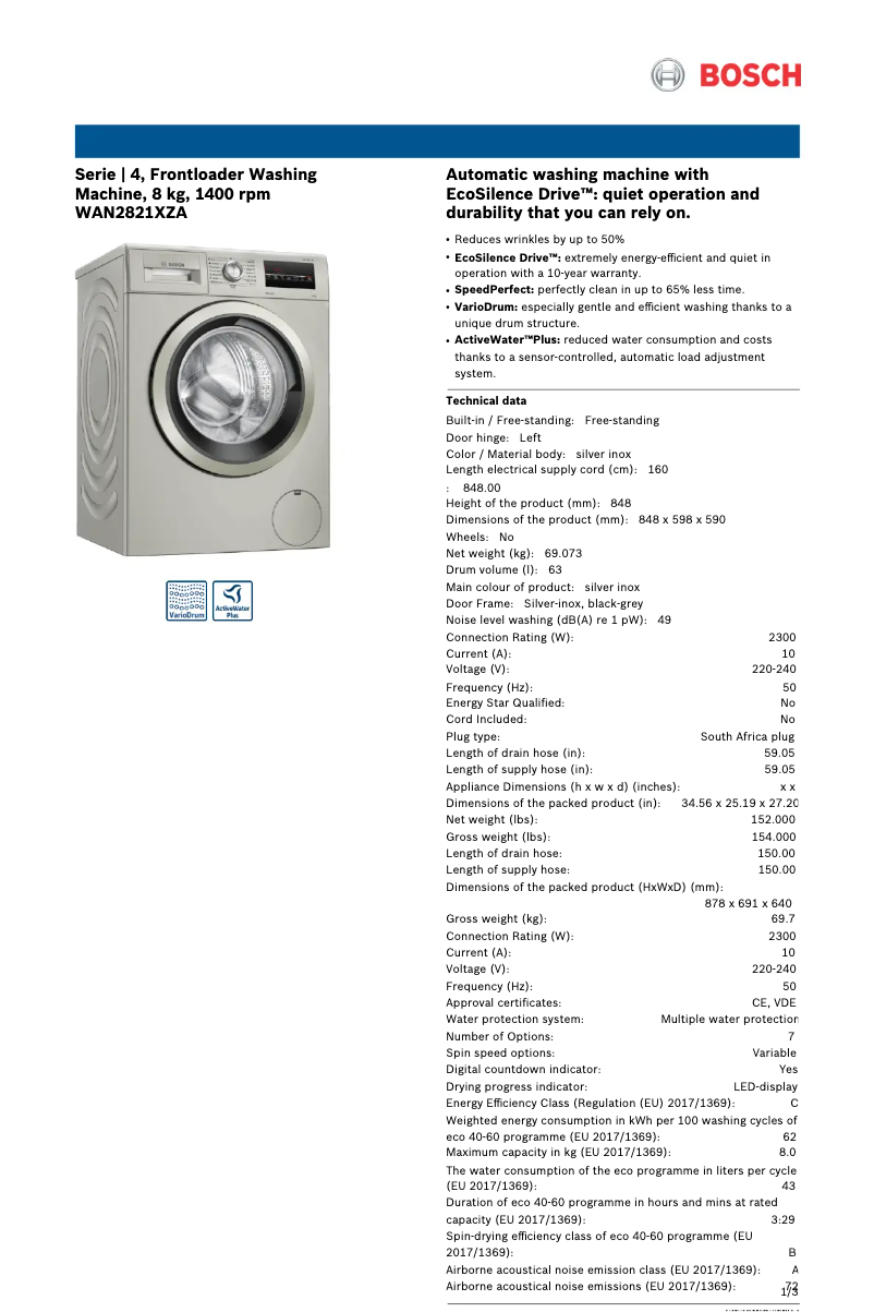 Image de la première page du manuel de l'appareil WAN2821XZA